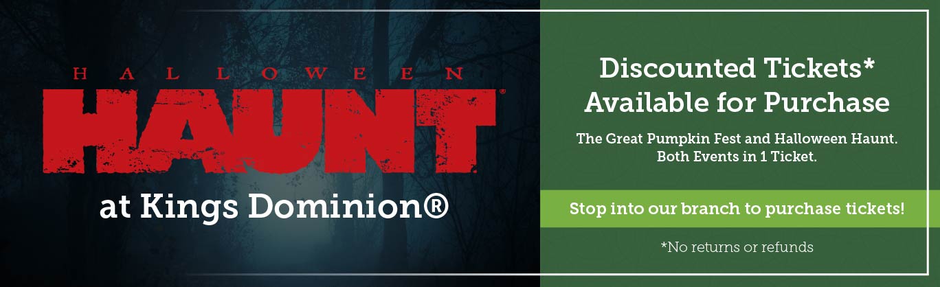 Kings Dominion Haunt Tickets now for sale in the branch!