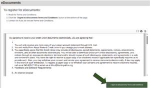 Photo showing terms and conditions to agree to when enrolling in eDocuments